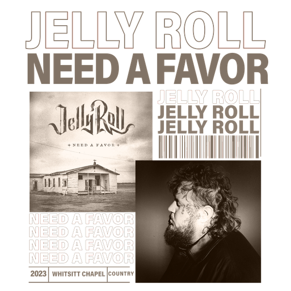 Introducing Jelly Roll's album "Need a Favor," featuring striking cover art of a rustic house and the artist's bold portrait.DTF Transfersdtf regular iron