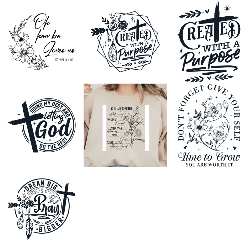 Black t-shirt with a motivational quote "You are beautiful and unique."DTF Transfers