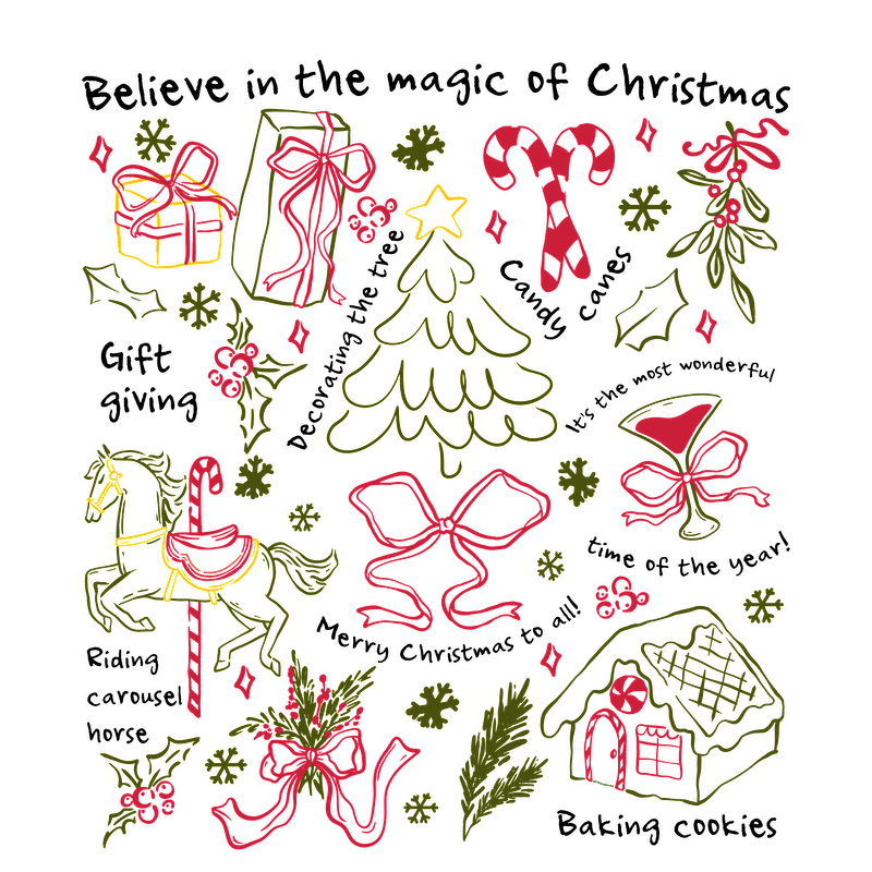 Celebrate the season with whimsical Christmas illustrations and joyful holiday messages!DTF Transfers