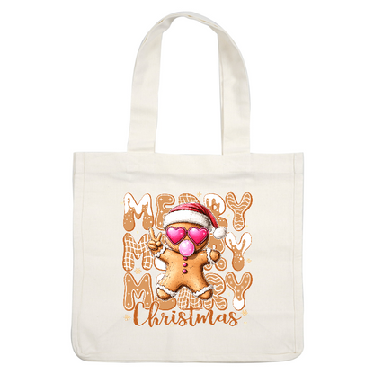 A cheerful gingerbread man in sunglasses and Santa hat wishes "Merry Christmas!"DTF Transfers