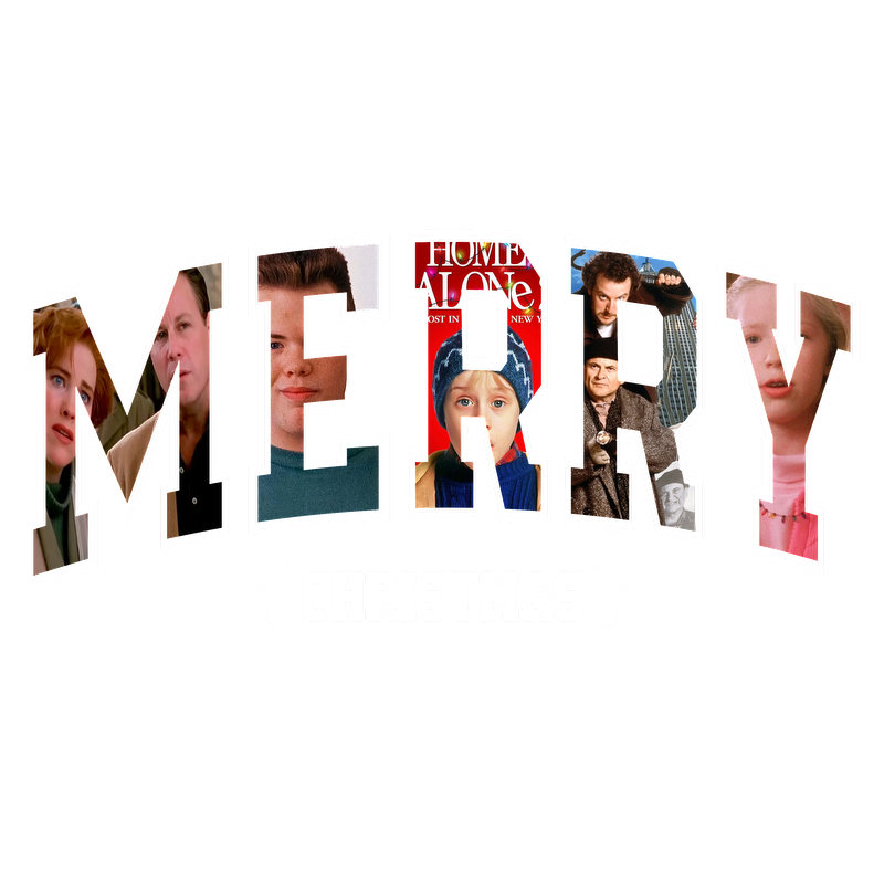 Celebrate the holiday season with this festive "Merry Christmas" graphic featuring iconic characters and a nostalgic movie reference.DTF Transfersdtf regular iron