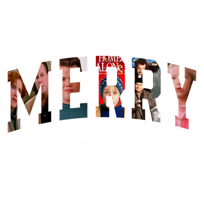 Celebrate the holiday season with this festive "Merry Christmas" graphic featuring iconic characters and a nostalgic movie reference.DTF Transfersdtf regular iron