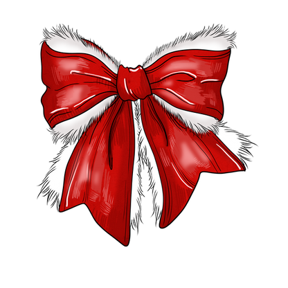 A festive red bow adorned with fluffy white trim, perfect for holiday decorations and special gifts. heat press transfers