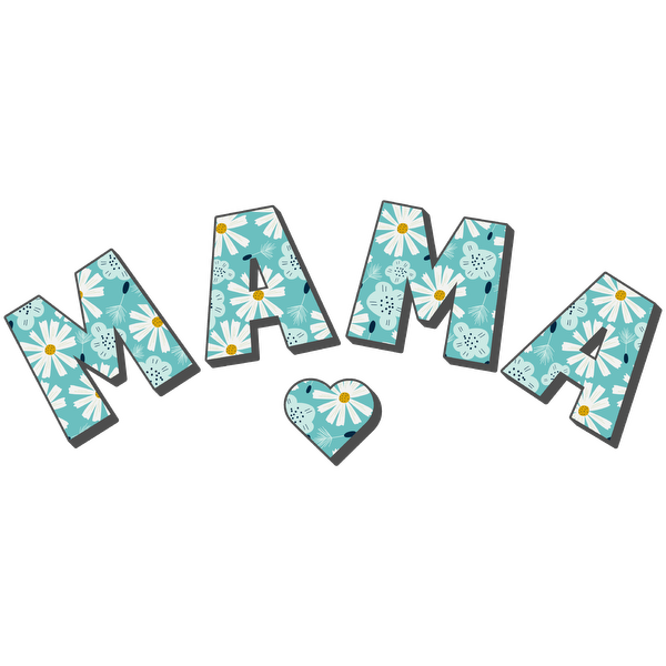 Colorful and charming floral letters spell out "MAMA," featuring daisies and a heart design, perfect for celebrating motherhood. dtf transfers