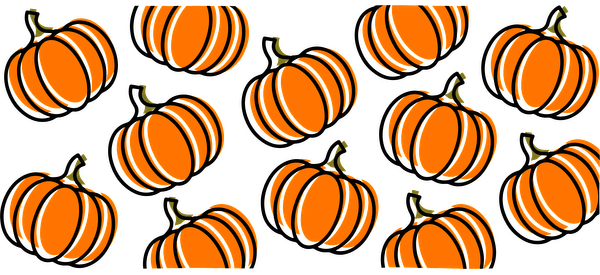 A cheerful pattern featuring vibrant orange pumpkins with green stems, perfect for adding a festive autumn touch.UV Transfers dtf prints