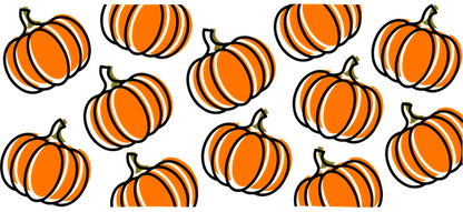 A cheerful pattern featuring vibrant orange pumpkins with green stems, perfect for adding a festive autumn touch.UV Transfers dtf prints