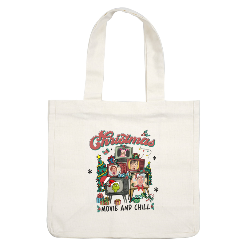 Celebrate the holiday spirit with this festive "Christmas Movie and Chill" design featuring retro televisions and iconic characters.DTF Transfers heat press transfers heat press transfers