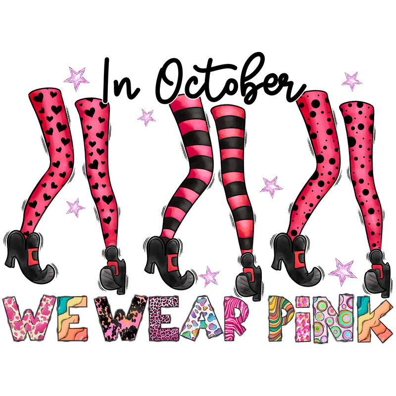 Celebrate October with stylish pink-themed leg designs, featuring fun patterns and bold heels, perfect for raising awareness!DTF Transfers heat press transfers dtf transfers