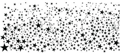 A black frame features a collection of black stars.UV Transfers