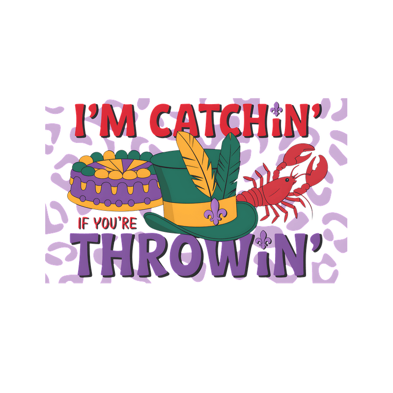 Celebrate Mardi Gras with this vibrant design featuring a colorful cake, festive hat, and a playful lobster, perfect for catching throws!DTF Transfers