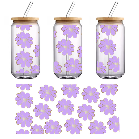 A cheerful pattern featuring multiple lavender flowers with light centers, perfect for spring-themed designs.UV Transfersdtf regular iron