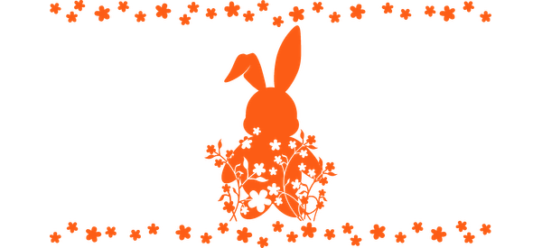 A vibrant orange bunny silhouette surrounded by floral patterns, perfect for spring or Easter-themed decorations.UV Transfers heat press transfers