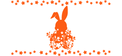 A vibrant orange bunny silhouette surrounded by floral patterns, perfect for spring or Easter-themed decorations.UV Transfers heat press transfers