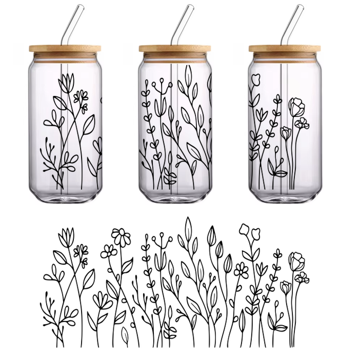 Una silueta negra minimalista de un diente de león, que simboliza la naturaleza y la belleza de los momentos fugaces. Transferencias UV