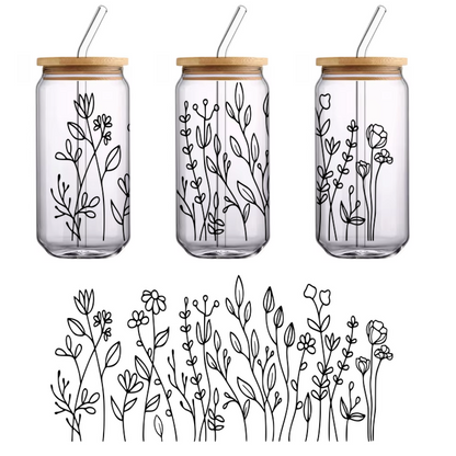 Una silueta negra minimalista de un diente de león, que simboliza la naturaleza y la belleza de los momentos fugaces. Transferencias UV