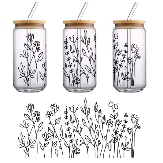 Una silueta negra minimalista de un diente de león, que simboliza la naturaleza y la belleza de los momentos fugaces. Transferencias UV