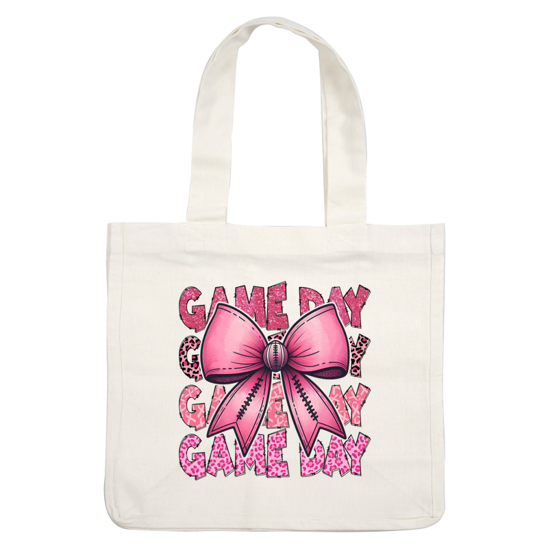 Cheer on game day with this playful pink design featuring a big bow, vibrant lettering, and fun patterns! dtf prints