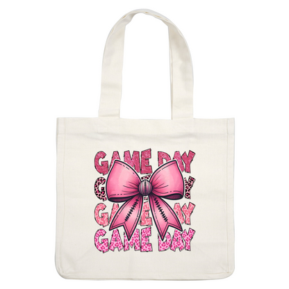 Cheer on game day with this playful pink design featuring a big bow, vibrant lettering, and fun patterns! dtf prints