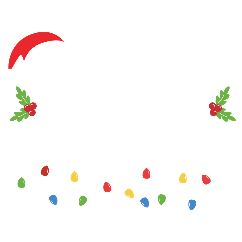 A humorous holiday-themed graphic featuring the phrase "Most Likely to Pee on Santa's Lap" with festive decorations like a Santa hat and Christmas lights.DTF Transfers dtf transfers dtf transfers