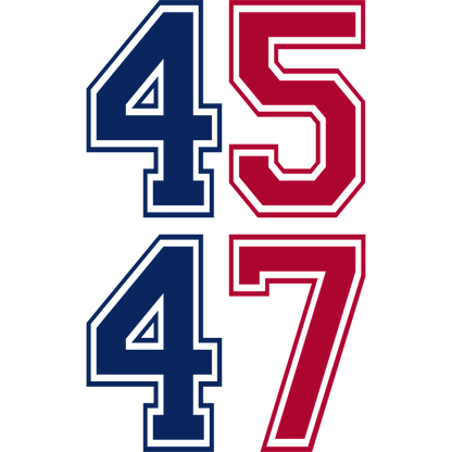 A graphic featuring the bold numbers 45 and 47, styled in red and blue colors.DTF Transfers dtf prints