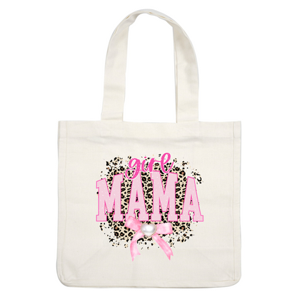 A vibrant and playful graphic design featuring "girl mama" in bold pink letters with a cute bow and leopard print background. dtf prints