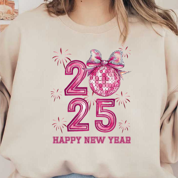 Celebrate the arrival of 2025 with this festive New Year design featuring a sparkling disco ball and fireworks in vibrant pink!DTF Transfersdtf regular irondtf regular iron