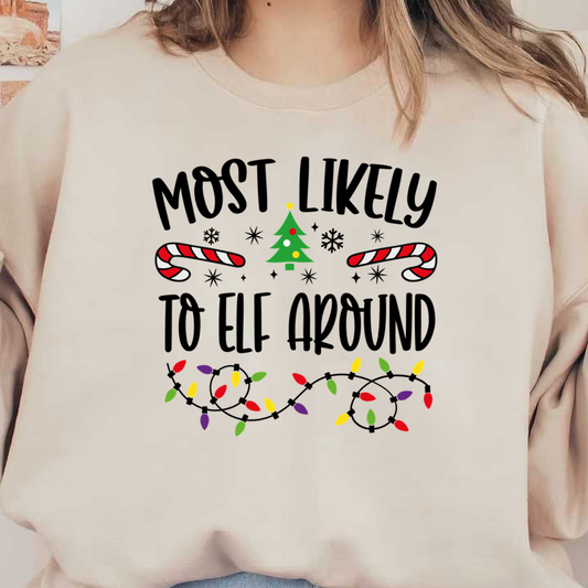 A festive design features a green Christmas tree flanked by candy canes, surrounded by colorful lights, perfect for holiday cheer!DTF Transfers heat press transfersdtf regular iron