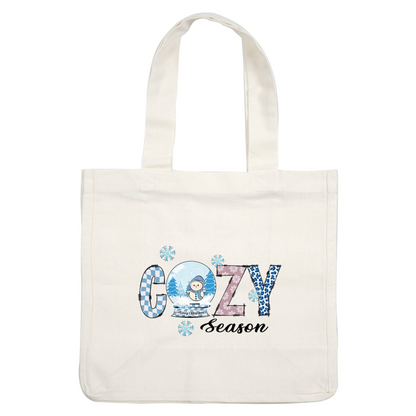 Celebre la temporada con este diseño festivo "COZY" que presenta un alegre muñeco de nieve, árboles navideños y patrones divertidos.