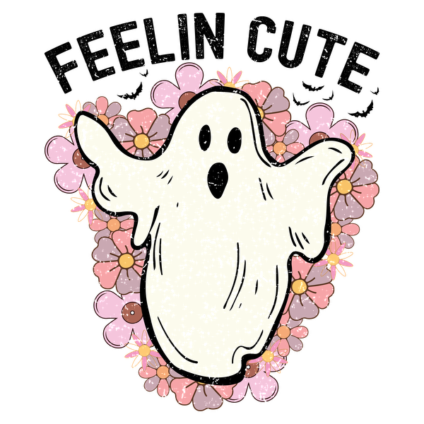 A whimsical cartoon ghost surrounded by colorful flowers, perfect for adding a playful touch to any Halloween theme. dtf transfers