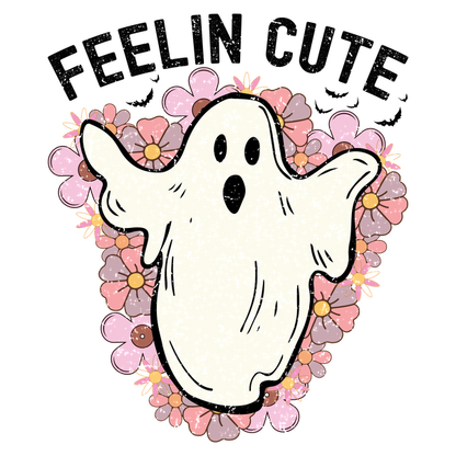 A whimsical cartoon ghost surrounded by colorful flowers, perfect for adding a playful touch to any Halloween theme. dtf transfers