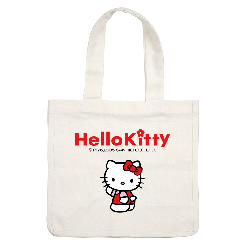 Cute Hello Kitty character in a red outfit with a matching bow, embodying charm and playfulness. Perfect for fans!DTF Transfers