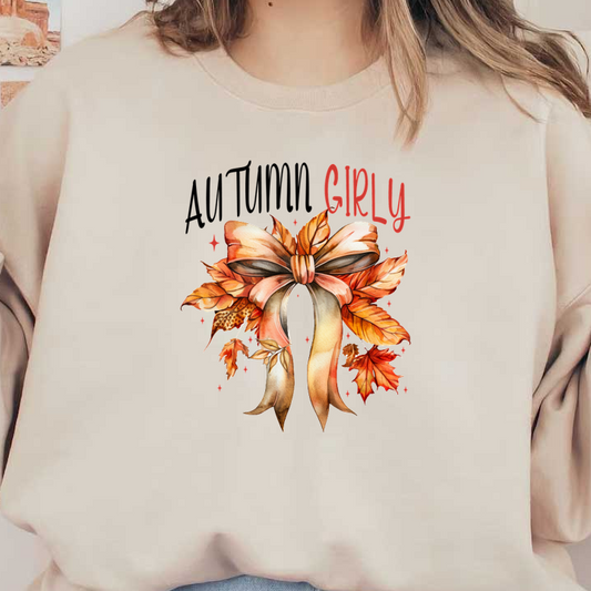 A vibrant, girly bow adorned with colorful autumn leaves, perfect for adding a cheerful touch to seasonal decor. dtf prints