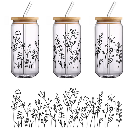 Esta imagen presenta una rosa simple y elegante dibujada a mano, que muestra sus delicados pétalos y su forma elegante. Transferencias UV