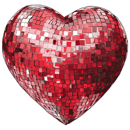 This vibrant heart-shaped disco ball features a stunning mosaic of red and pink tiles, perfect for adding a touch of fun to any celebration.DTF Transfers