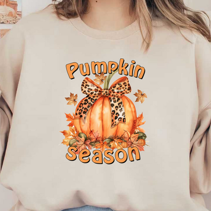 Celebrate autumn with this vibrant pumpkin design, featuring a stylish leopard print bow and colorful fall leaves!dtf regular iron