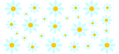 A vibrant arrangement of light blue daisies with cheerful yellow centers, creating a lively floral pattern perfect for any design.UV Transfers dtf prints