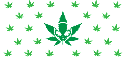 A vibrant pattern featuring various green cannabis leaves with a central alien design, perfect for a playful or psychedelic theme.UV Transfers dtf transfers