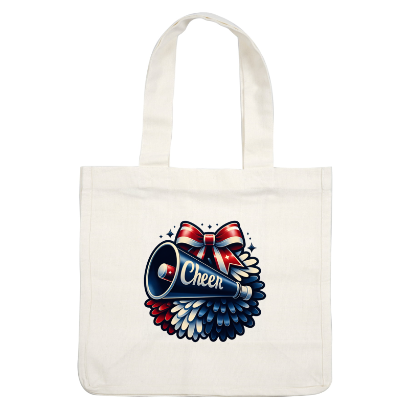 A vibrant cheerleading megaphone adorned with a festive bow and colorful pom-poms, celebrating team spirit and enthusiasm.DTF Transfersdtf regular iron