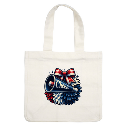 A vibrant cheerleading megaphone adorned with a festive bow and colorful pom-poms, celebrating team spirit and enthusiasm.DTF Transfersdtf regular iron