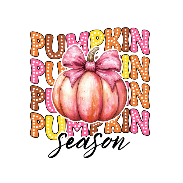 Celebrate autumn with a whimsical pink pumpkin adorned with a bow, highlighting the fun "Pumpkin Season" theme!dtf regular iron