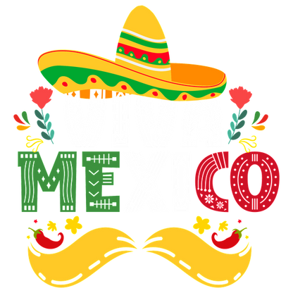 Celebrate Mexican culture with this vibrant "Viva Mexico" design featuring a colorful sombrero, flowers, and playful elements. dtf prints