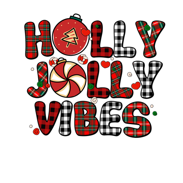 ¡Celebre la temporada navideña con este vibrante diseño "Holly Jolly Vibes" que presenta colores festivos y elementos divertidos!