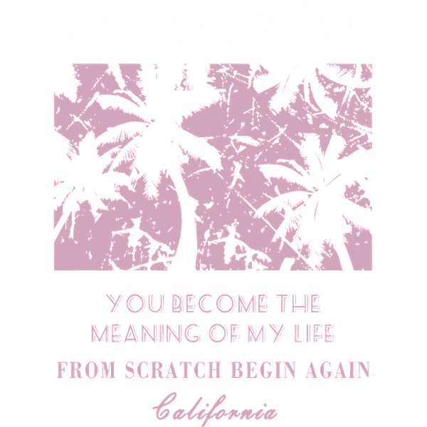 Un gráfico vibrante con temática de California que presenta palmeras y un texto inspirador sobre nuevos comienzos y el significado de la vida.