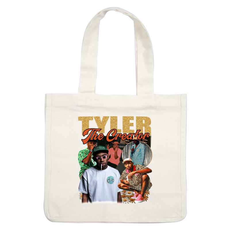 A vibrant collage featuring Tyler, The Creator, showcasing his distinctive fashion style and diverse looks across various performances.DTF Transfers heat press transfers