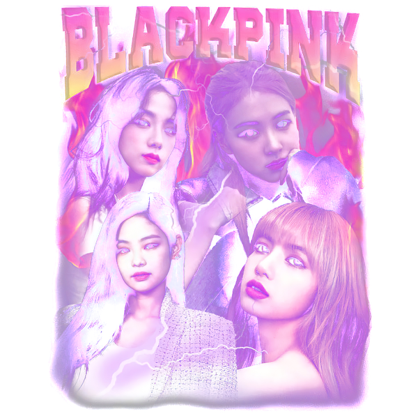 A vibrant graphic featuring the members of BLACKPINK against a colorful, fiery background, highlighting their individual styles and personalities.DTF Transfersdtf regular iron