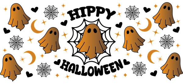 A whimsical design featuring cute brown ghost characters surrounded by stars and crescent moons, perfect for a spooky vibe!UV Transfersdtf regular iron