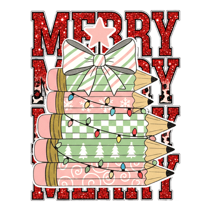 Celebrate the season with this festive Merry Christmas design featuring colorful pencils!DTF Transfers