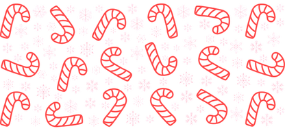 A cheerful pattern featuring red candy canes and white snowflakes, perfect for adding a festive touch to holiday decor.UV Transfersdtf regular iron