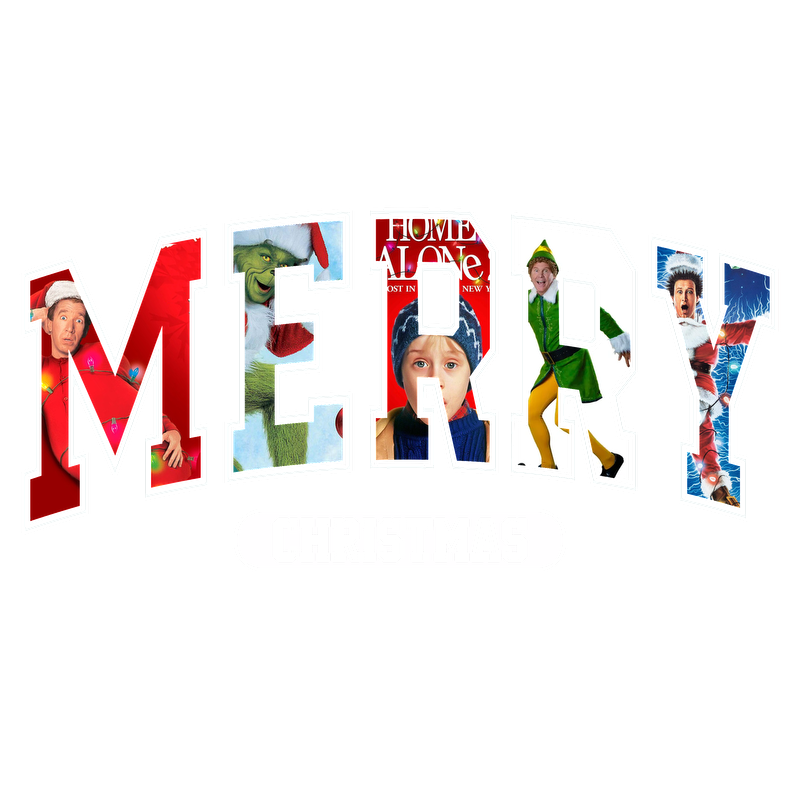 Celebrate the holiday spirit with this vibrant "Merry Christmas" design featuring iconic characters from beloved Christmas movies.DTF Transfers heat press transfers