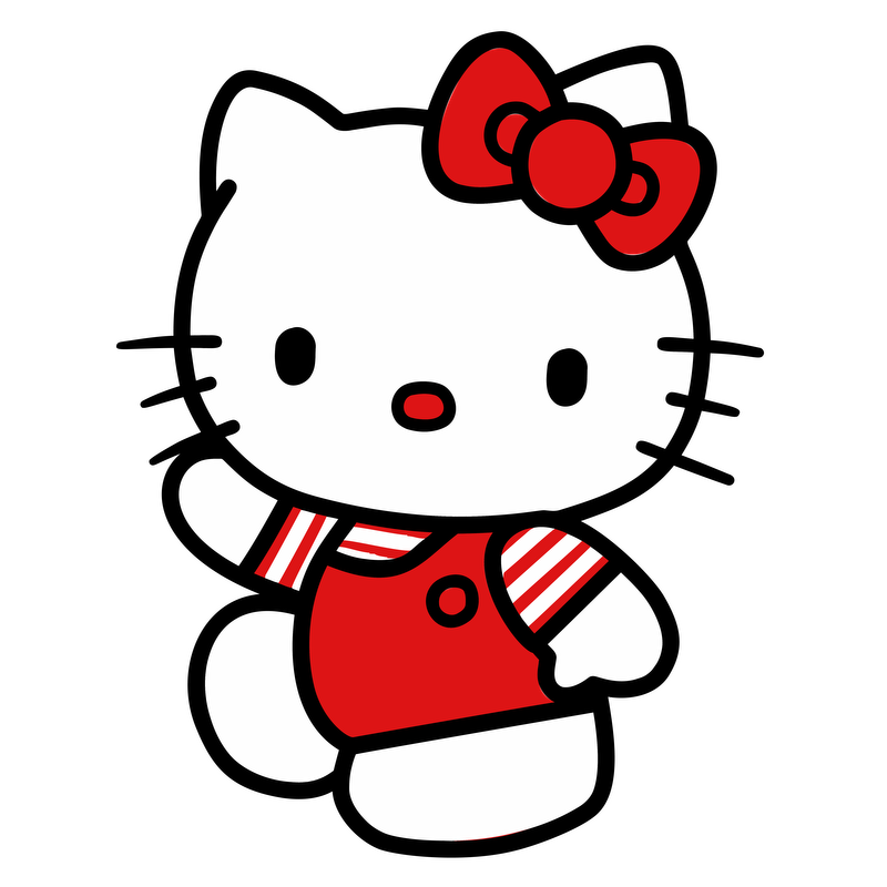 Meet Hello Kitty, an adorable character dressed in a red striped outfit with a matching bow, radiating charm and friendliness!DTF Transfers